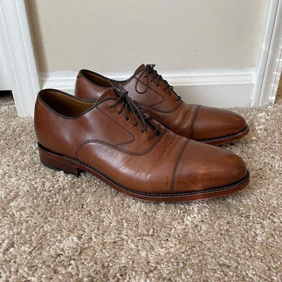 Johnston & Murphy cap toe lace up brown dress shoes - Picture 1 of 6